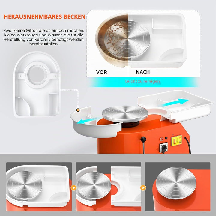 VAYOTOY Elektrische Töpferscheibe 25CM 350W Professionelle Töpferscheibe Formmaschine Keramik Clay M