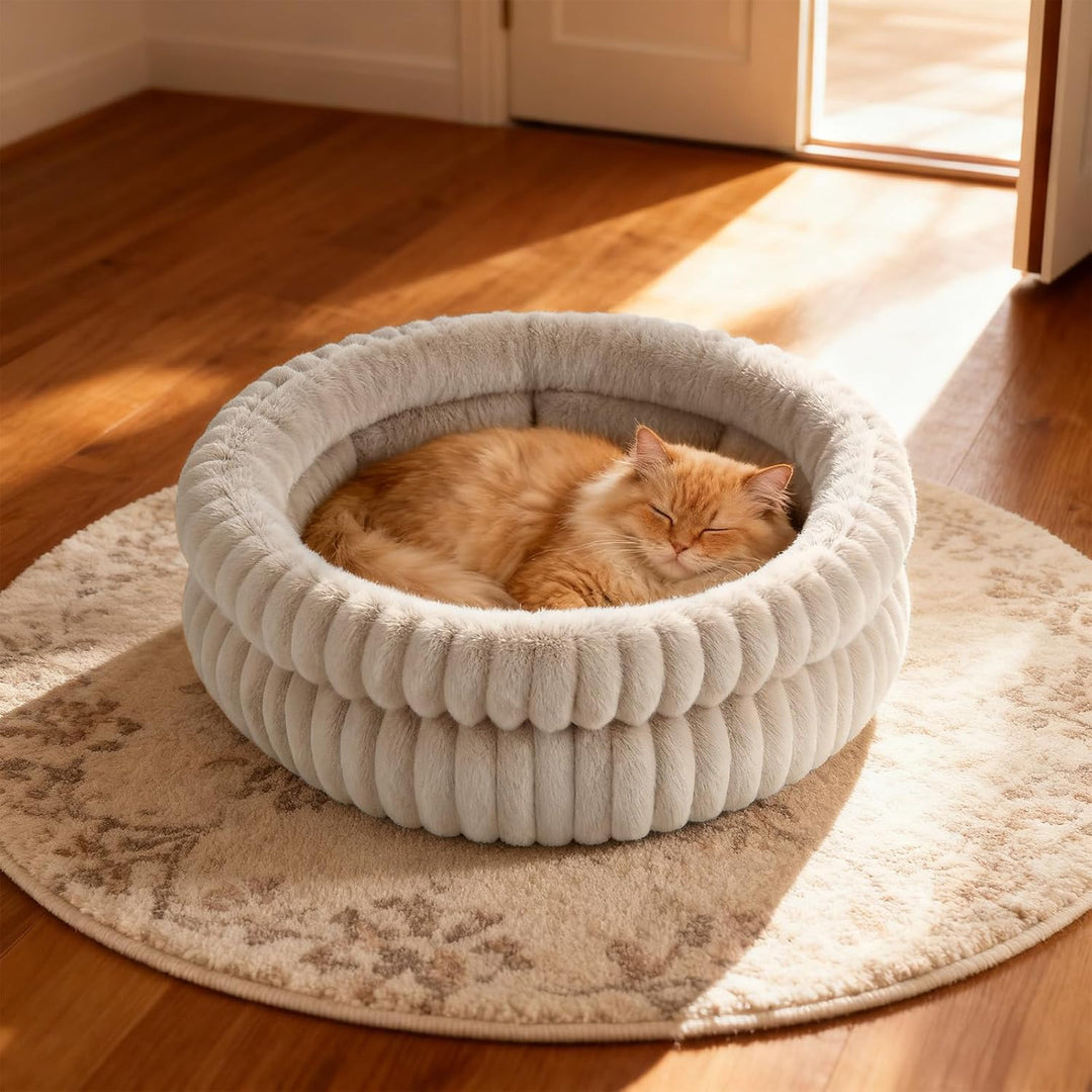 EDMIENS Katzenbett, Waschbar Indoor Katzenbett Flauschig, Rund Katzenkissen, zweiseitig Innenkissen