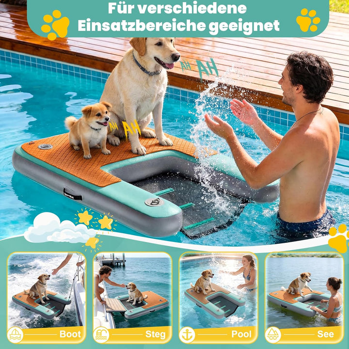 Hunderampe 150 x 100cm, Aufblasbar Hunde Wasserrampe, Reissfest und Langlebig, Aufblasbare Dog Ramp