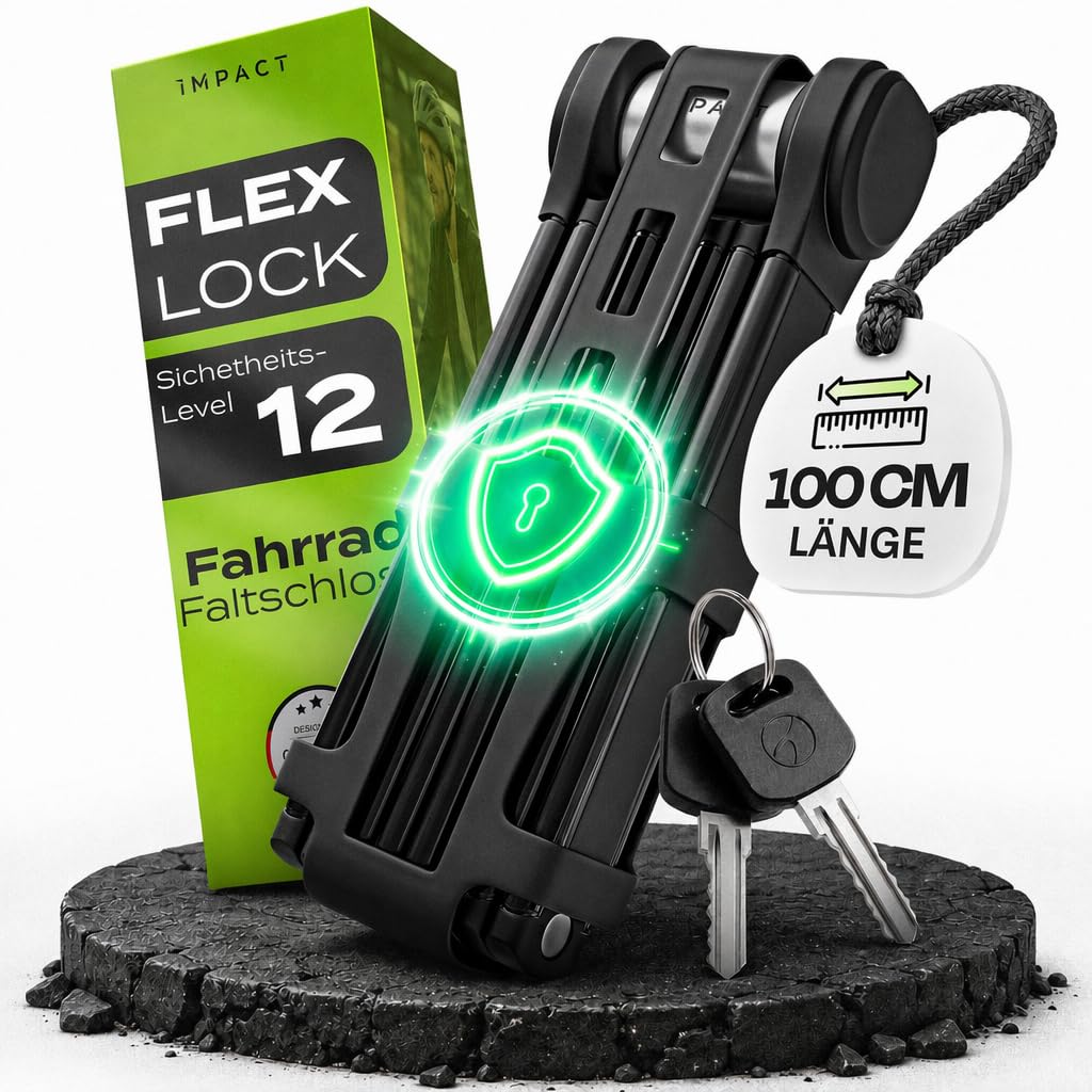 IMPACT® Fahrradschloss Hohe Sicherheit 110 cm - Faltbares Faltschloss Fahrrad mit Gummibeschichtung