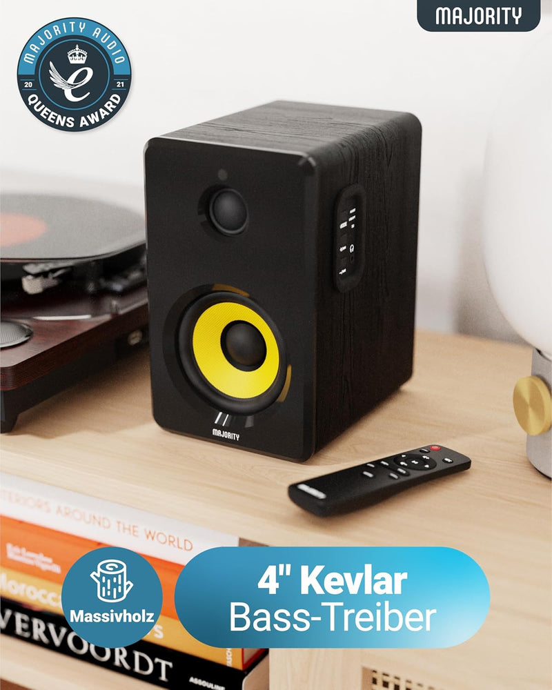 MAJORITY Aktive Regallautsprecher | Bluetooth-HiFi-Lautsprecher mit 70 Watts, gelber Kevlar-Lautspre