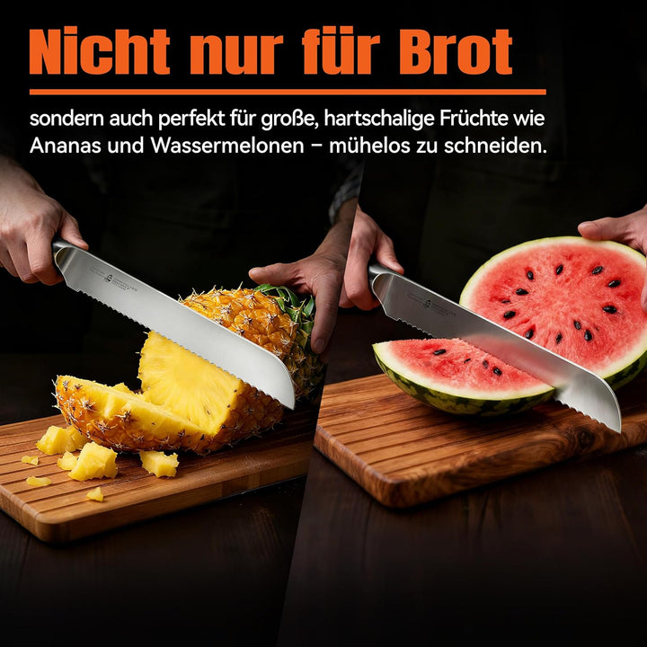TUO Brotmesser mit Wellenschliff Klingenlänge 23cm, Scharfes Brotschneidemesser aus Deutschem Edelst