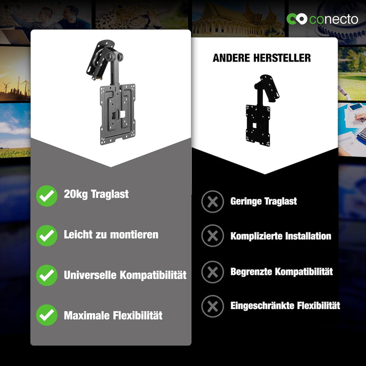 Conecto Deckenhalterung für Fernseher, geeignet für 19-43 Zoll, klappbar, höhenverstellbar, schwenkb