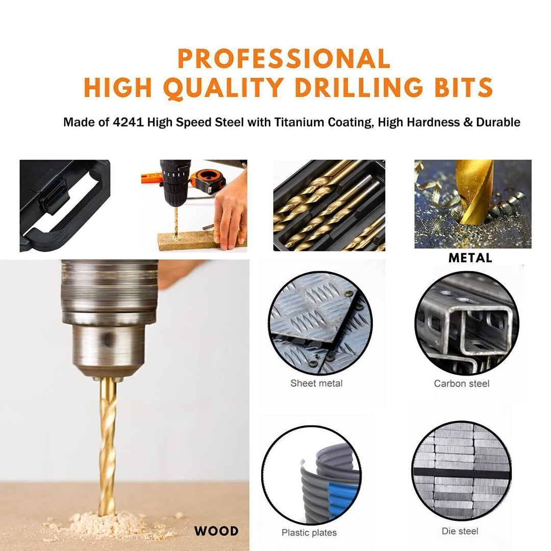 230 Pcs Drill Bit Set,Titanium Twist Drill Bit Set - 135°Tip High Speed Steel Drill Bit Kit Titanium