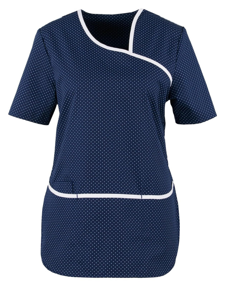beb Damen Kasack Kurzarm Marine Weiss gepunktet 65% Polyester 35% Baumwolle XS Marine/Weiss Gepunkte