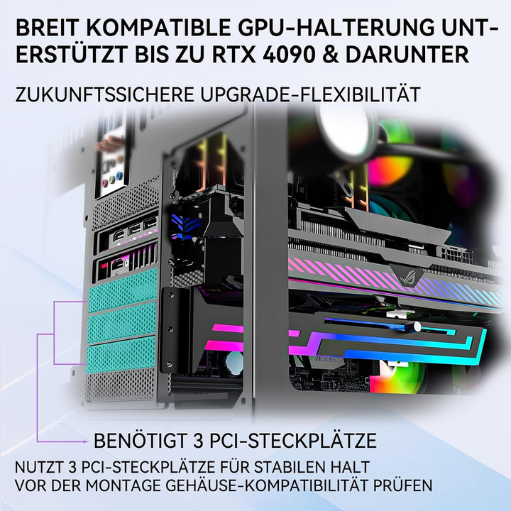 Grafikkartenhalterung mit ARGB, 5V 3-Pin, verstellbar, Schwarz, Schwarz