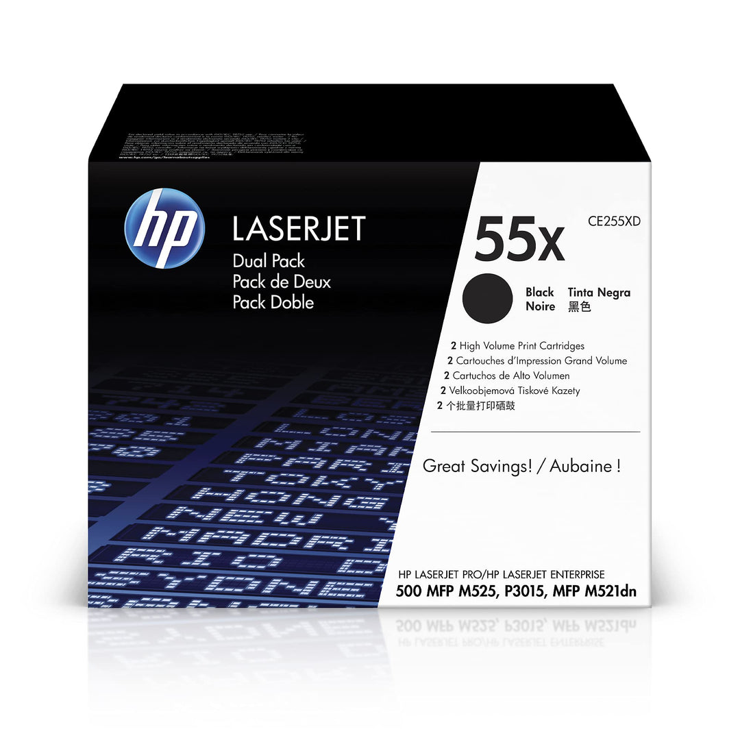 HP 55X 2er-Pack (CE255XD) Schwarz Original Toner mit hoher Reichweite für HP Laserjet Enterprise P30