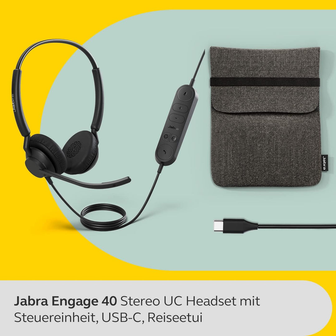 Jabra Engage 40 kabelgebundenes Stereo-Headset mit Inline Anrufsteuerung, geräuschunterdrückender 2-