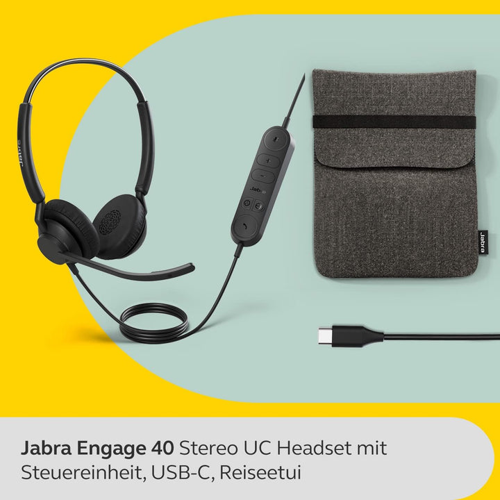 Jabra Engage 40 kabelgebundenes Stereo-Headset mit Inline Anrufsteuerung, geräuschunterdrückender 2-
