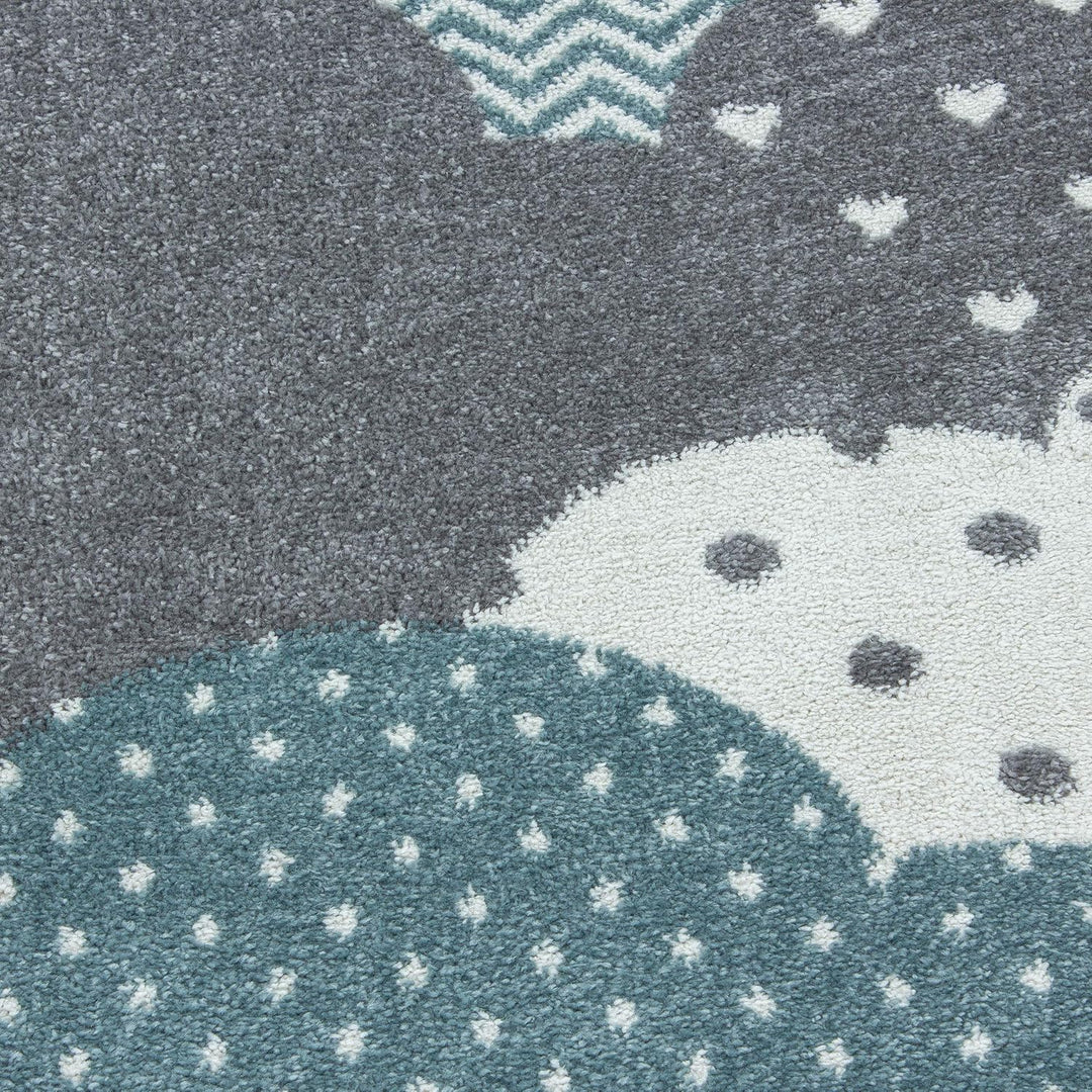 Teppium Kinderteppich für Mädchen und Jungen Wolken Design 80 x 150 cm Blau - Waschbarer Teppich Wei