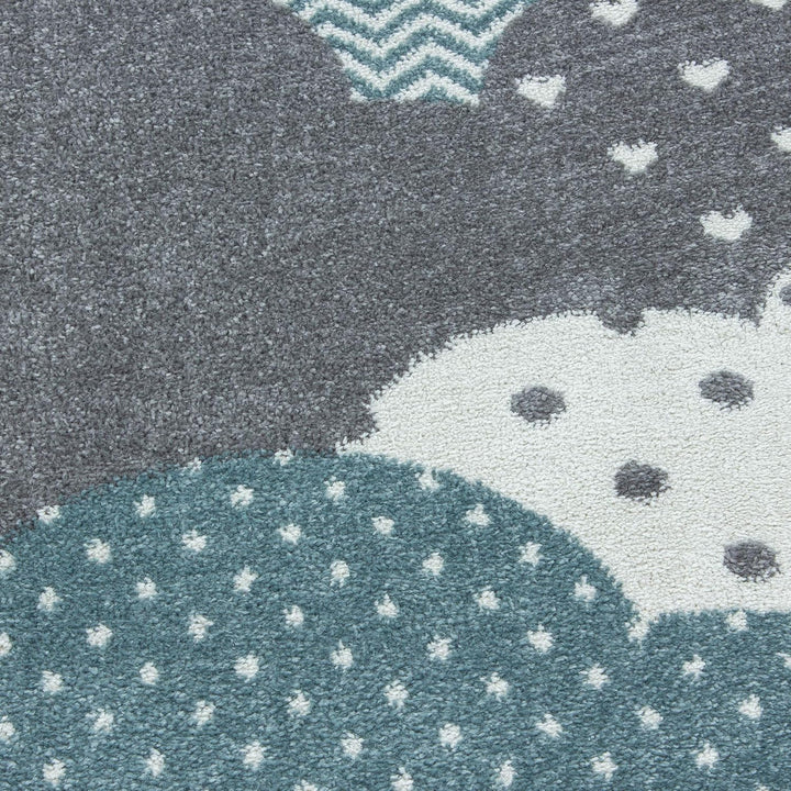Teppium Kinderteppich für Mädchen und Jungen Wolken Design 80 x 150 cm Blau - Waschbarer Teppich Wei