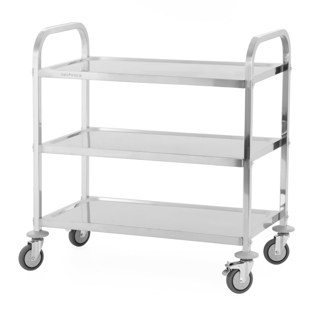 TECHNICA Servierwagen Edelstahl 3 Etagen mit Rollen & Bremse Quadratischer Griff 850x450x900mm Rollw