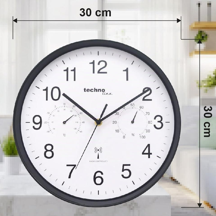 technoline WT8945 Funkwanduhr mit Temperaturanzeige und Luftfeuchteanzeige, 30 cm, schwarz 30 cm Sch