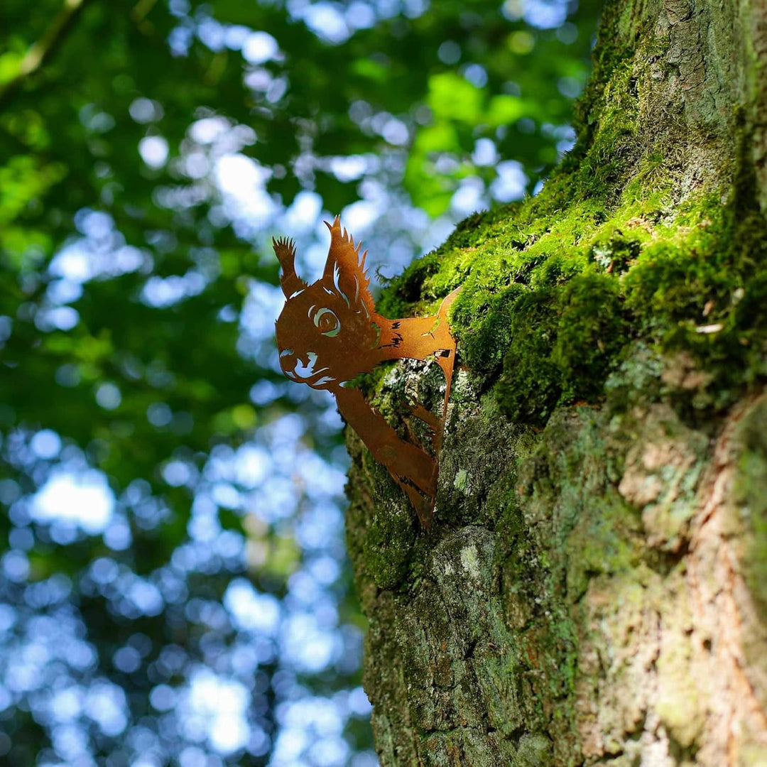 Steelmonks Gartendeko aus Rost: Eichhörnchen Baumstecker aus Cortenstahl – Langlebige Rostfigur für