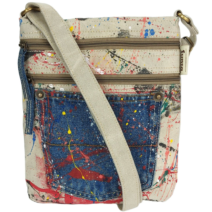 Sunsa Damen Umhängetasche. Vegane Crossover Tasche aus Leinwand. Vintage Stil Crossbody Bag mit viel