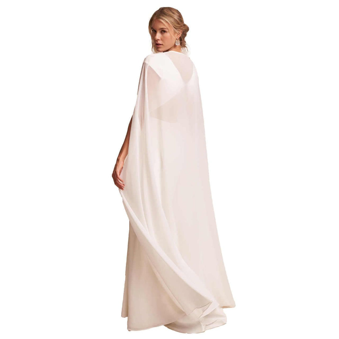 Chiffon Umhang Weiss Schal für Frauen Brautkleid Abendkleid Brautjungfer Party, elfenbein, L