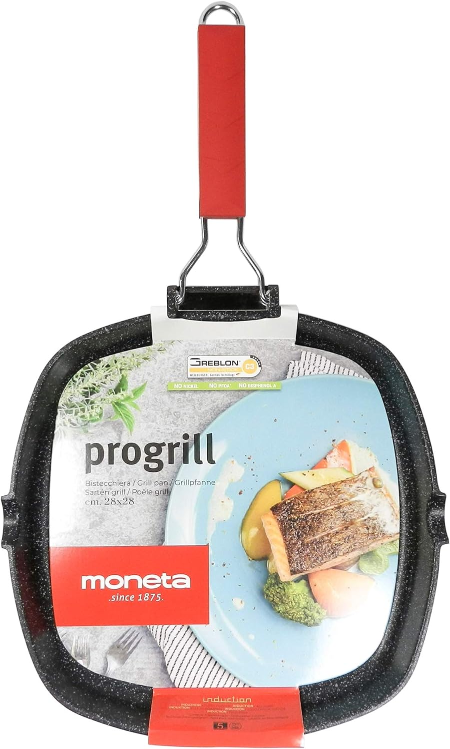 Moneta Antihaft-Grillpfanne 28x28cm Pro Grill mit Klappgriff auch für Induktion