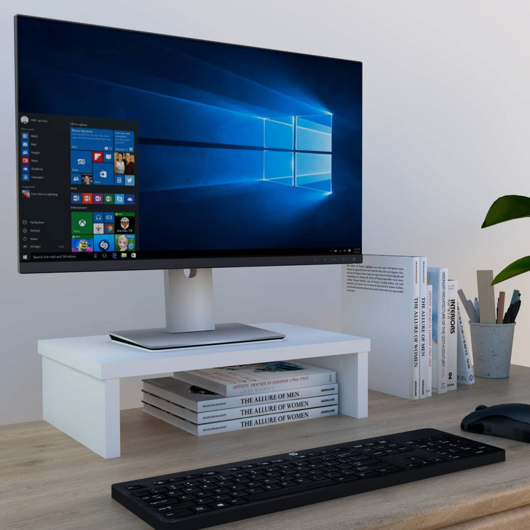 Henor Monitorständer TV-Bildschirmerhöhung in FSC® Holz 42 x 26.5 x 12 cm. Unterstützt 50 kg Weiss 4