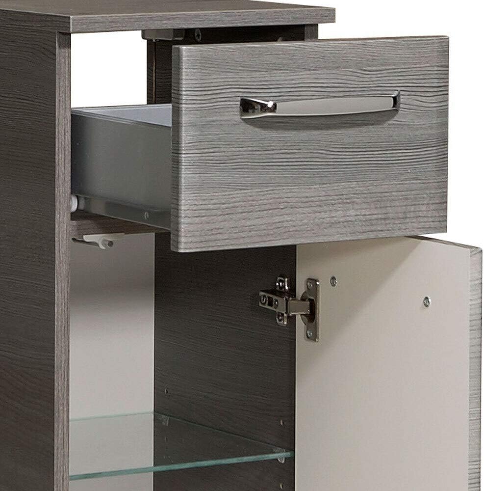 Lomadox Badmöbel Unterschrank in Graphit Struktur, 1 Tür, 1 Schubkasten, B/H/T 30/72/33 cm