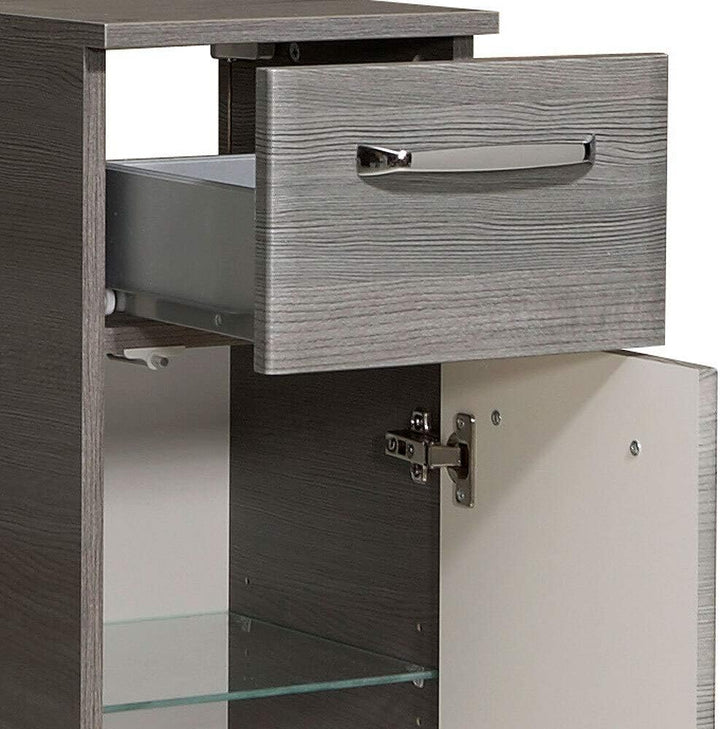 Lomadox Badmöbel Unterschrank in Graphit Struktur, 1 Tür, 1 Schubkasten, B/H/T 30/72/33 cm