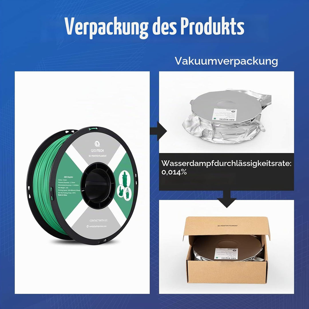QIDI TECH ABS Rapido Filament 1.75mm, 3D Drucker Filament ABS 1kg Spule (2.2lbs), geeignet für Hochg
