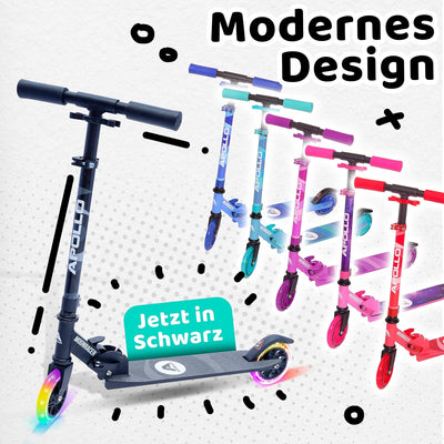 Apollo Scooter LED - Moonracer City Scooter mit Federung, Roller klappbar Tretroller Kinder ab 4 Jah