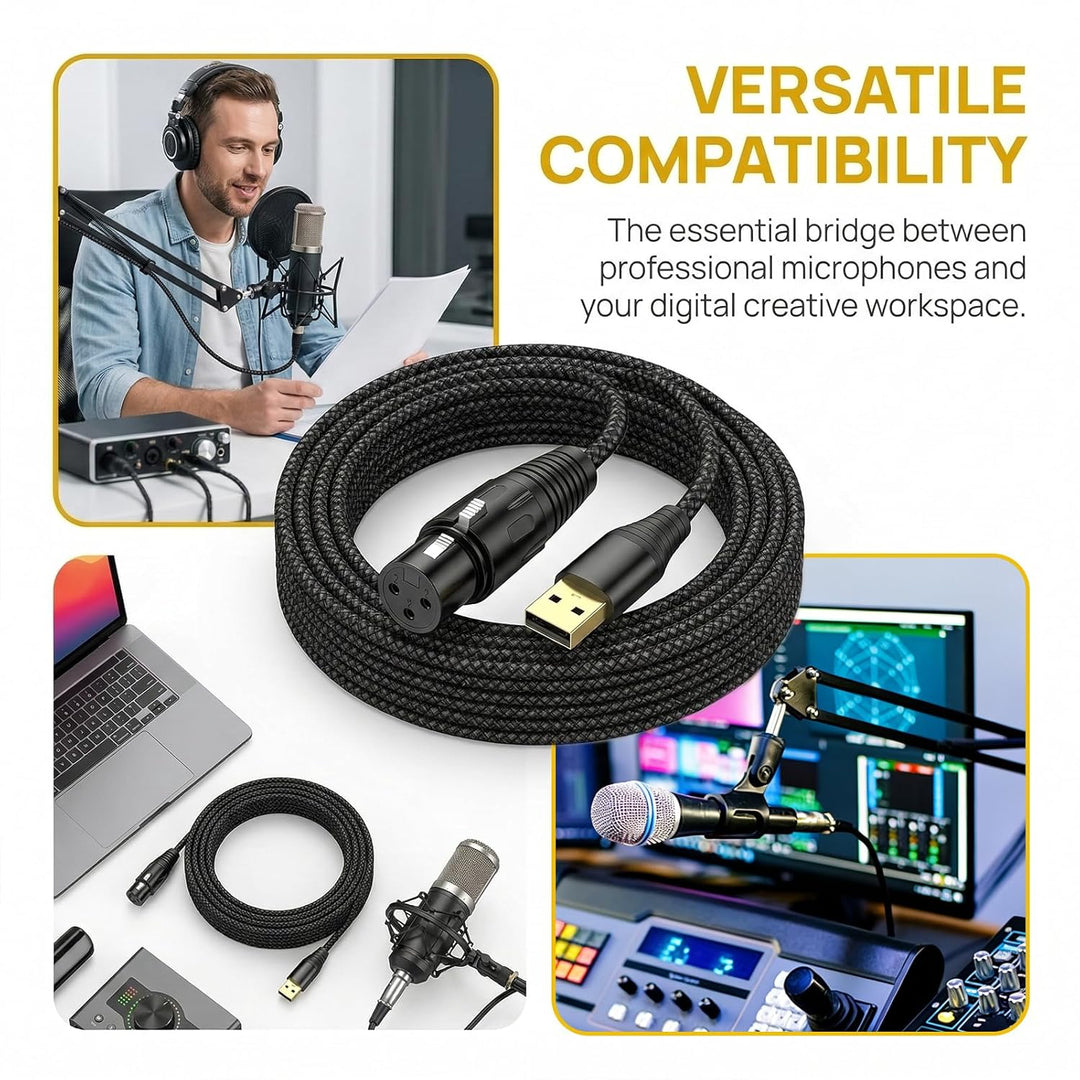 XLR auf USB Mikrofonkabel 1,5 m mit Integriertem DAC, Profi Adapter für Aufnahmen und Streaming, Plu