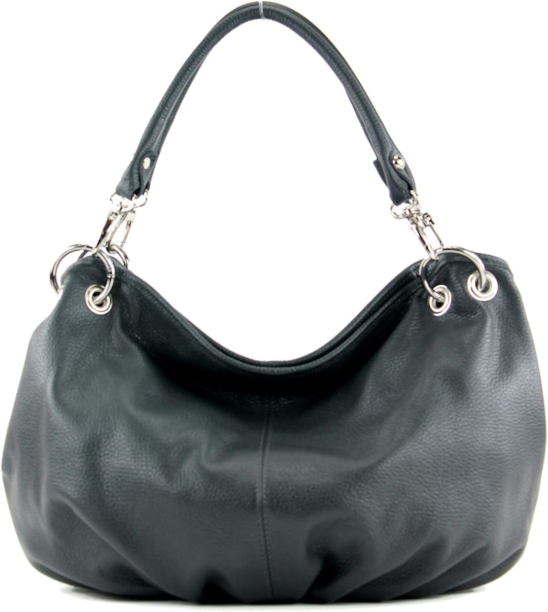 modamoda de - IT40 - ital. Damen Schultertasche aus Leder Anthrazitgrau Leder, Anthrazitgrau Leder