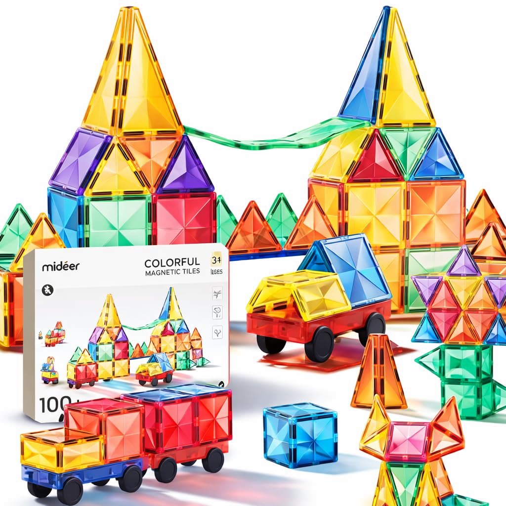 Mideer Bunte Magnetfliesen (Magnetic Tiles) 100 Stück 3+