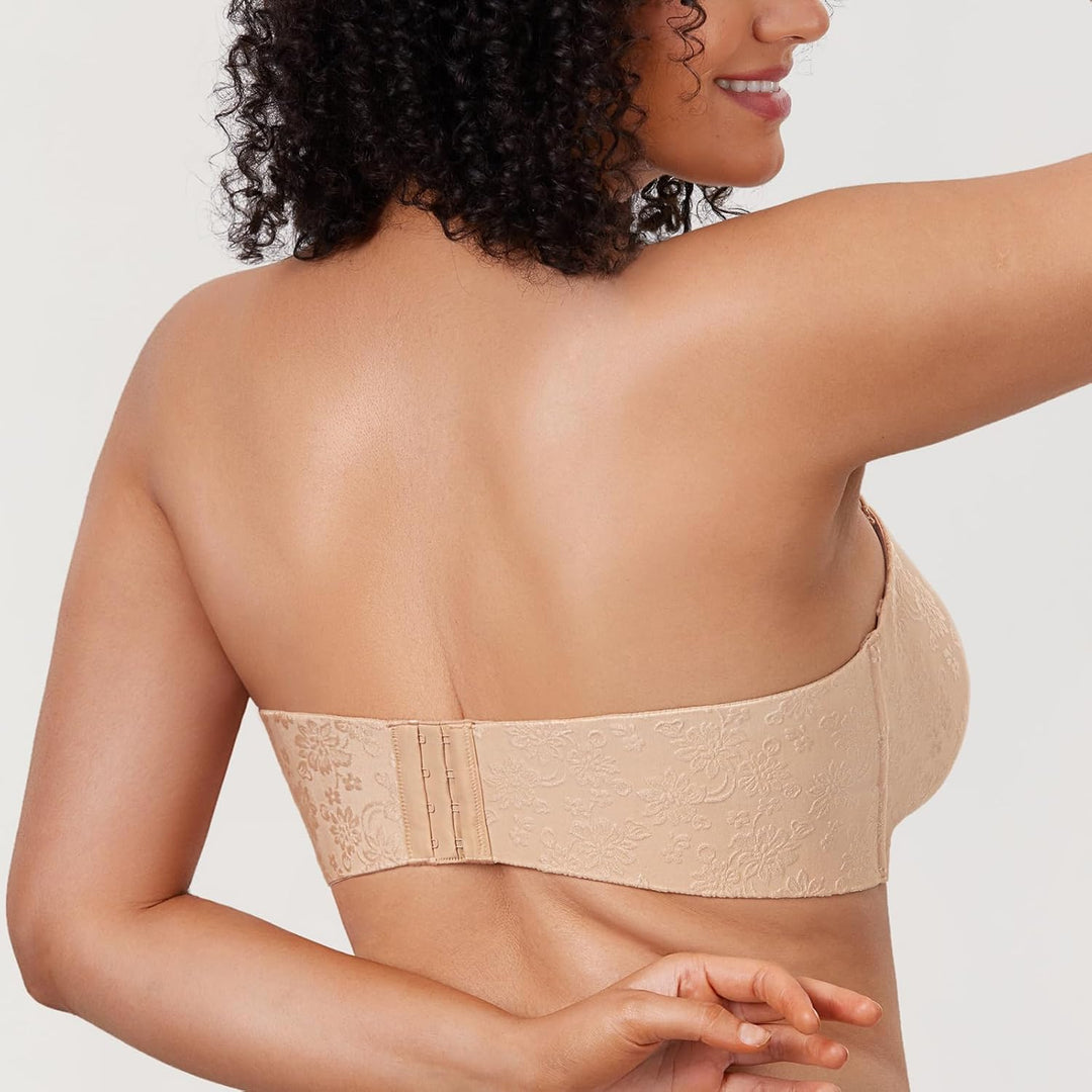 DELIMIRA Damen Trägerloser BH Jacquard mit Bügel ohne Einlagen Grosse Grössen 70B Beige, 70B Beige