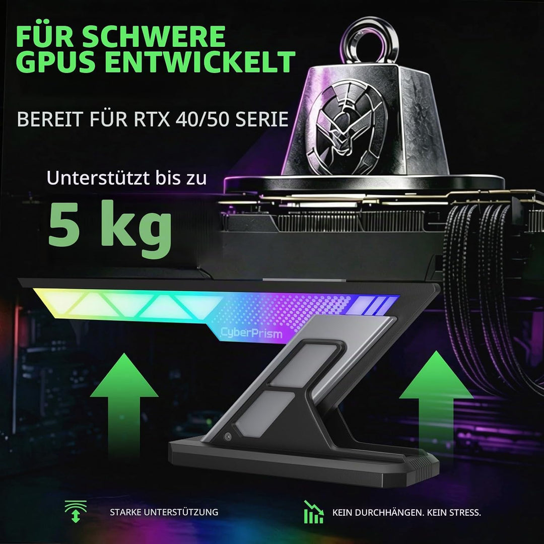 ARGB GPU Halterung, Anti Sag Grafikkartenhalter für RTX 4090 5090, Verstellbare Grafikkarte Stütze A