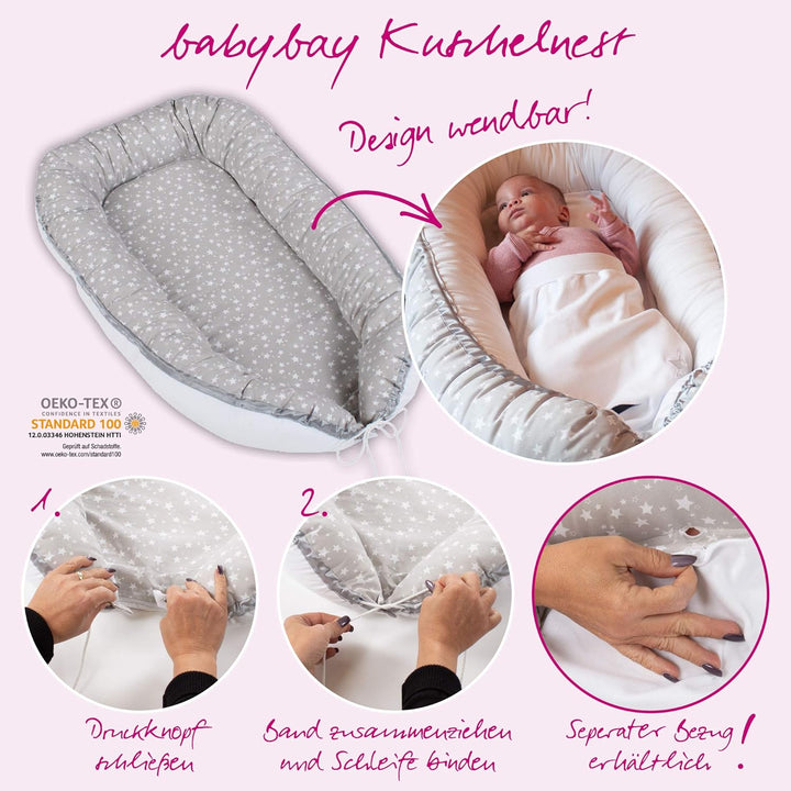 babybay Kuschelnest, azurblau Sterne weiss