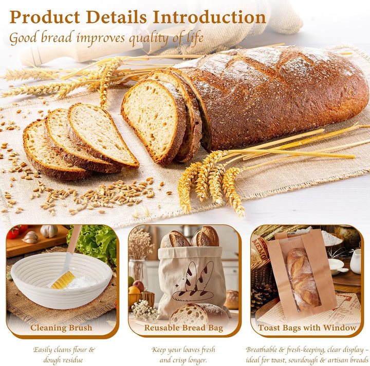 Sauerteig Starter Set, Gärkorb Brot Set, Komplettset Brot Backen Zubehör, Geschenk für Anfänger und