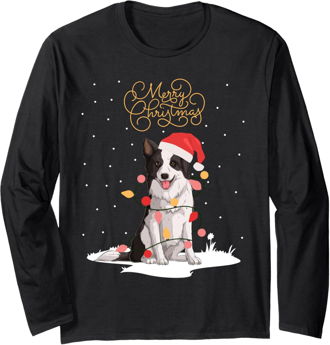 Border Collie Merry Christmas Border Collie Xmas Weihnachts Langarmshirt