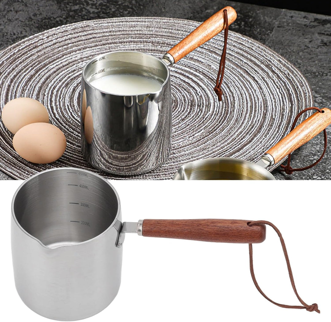 Mini-Butterwärmer aus Edelstahl, Kleiner Sossentopf mit Holzgriff für den Herd, 450 Ml, Butter, Kaff