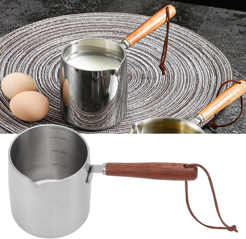 Mini-Butterwärmer aus Edelstahl, Kleiner Sossentopf mit Holzgriff für den Herd, 450 Ml, Butter, Kaff