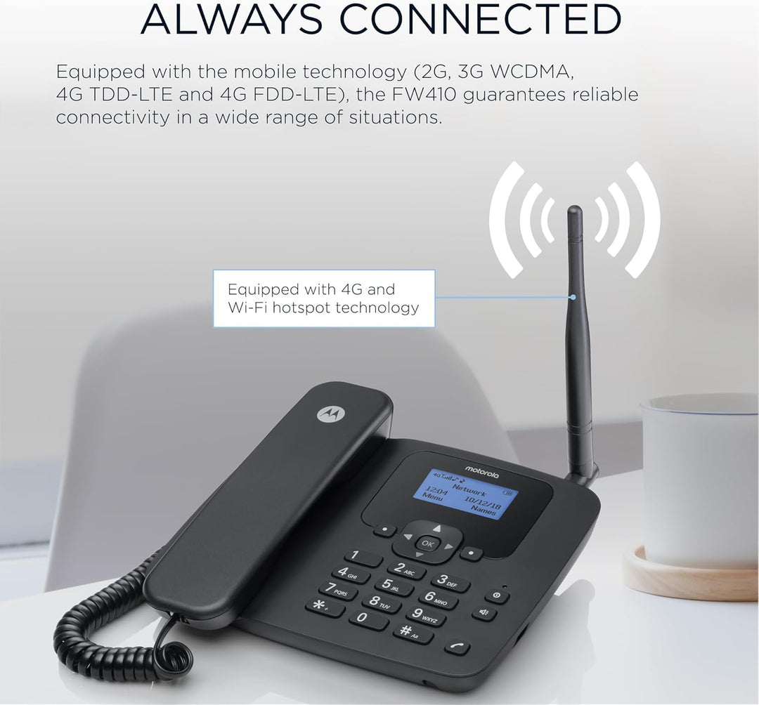 Motorola Voice – FW410L 4G-Festnetztelefon, WLAN-Hotspot, SIM-Karte, Akku-Backup, Freisprecheinricht