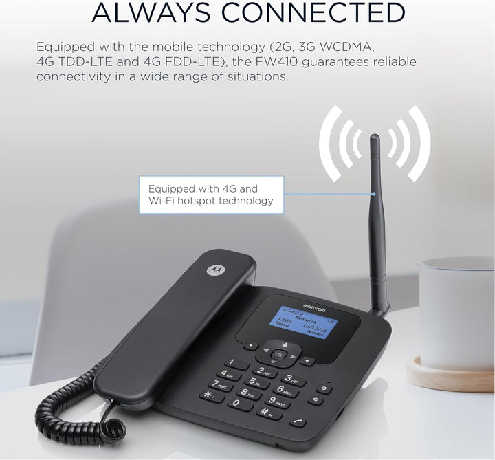 Motorola Voice – FW410L 4G-Festnetztelefon, WLAN-Hotspot, SIM-Karte, Akku-Backup, Freisprecheinricht