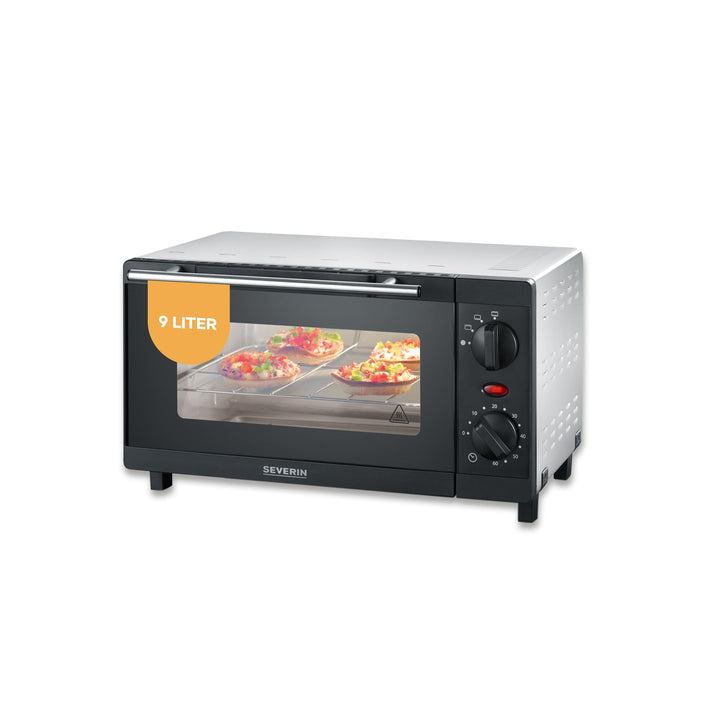 SEVERIN TO 2052 Back- und Toastofen (800 W, Inkl. Grillrost und Backblech, 9 L) silber