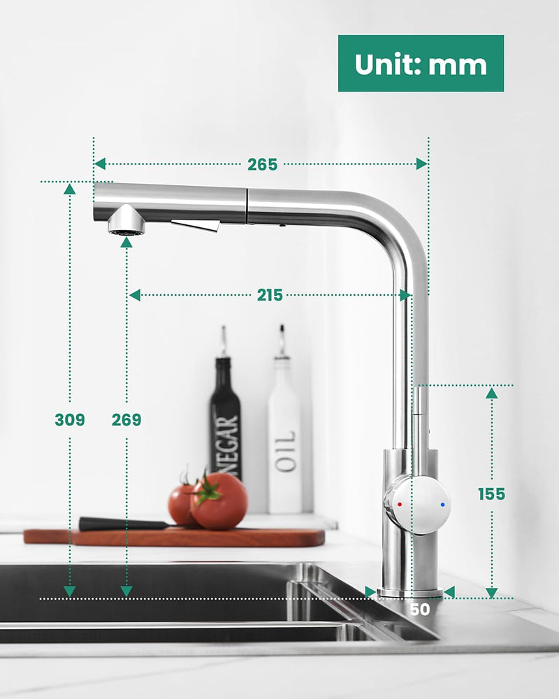 ANYCEE Hochdruck Wasserhahn Küche, 360° Schwenkbar Mischbatterie Küche Ausziehbar, Küchenarmatur mit