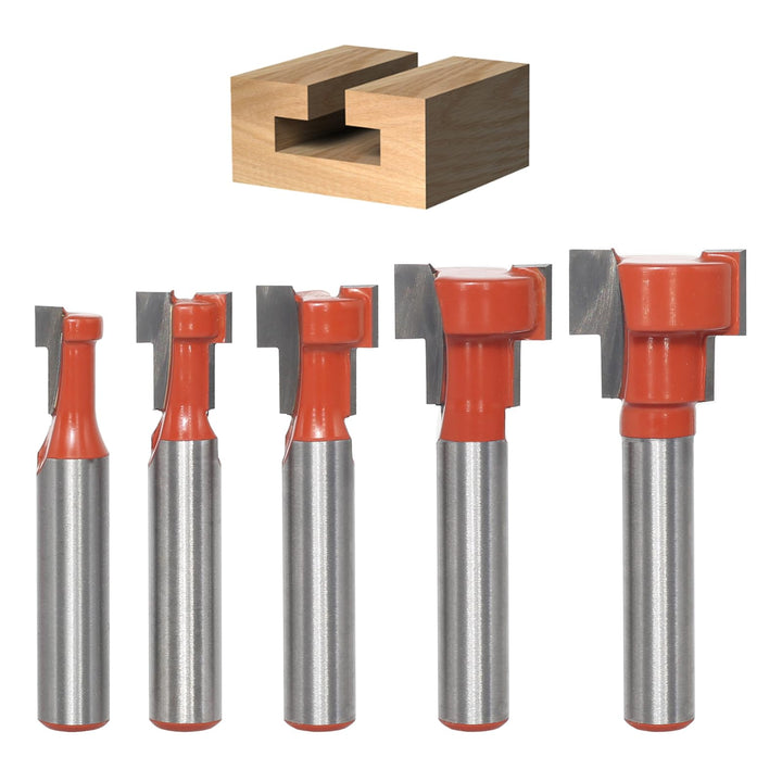 AKYLIN 5-tlg T-Nutfräser 8mm Schaft,T-Track Schlitz Holz Fräser,T-Nutfräser-Set,Fräser für Oberfräse