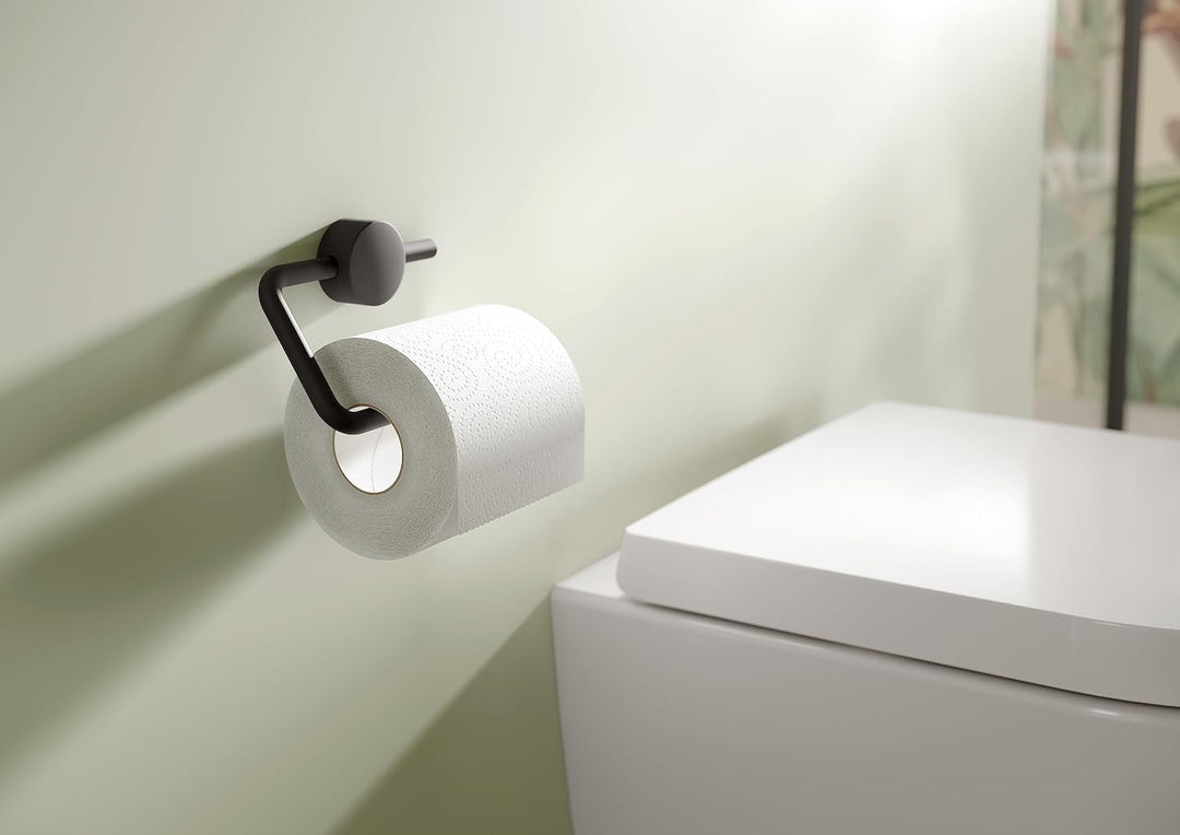 HEWI WC Papierhalter (schwarz matt pulverbeschichtet, Toilettenpapierhalter U-förmig, klappbar, Halt