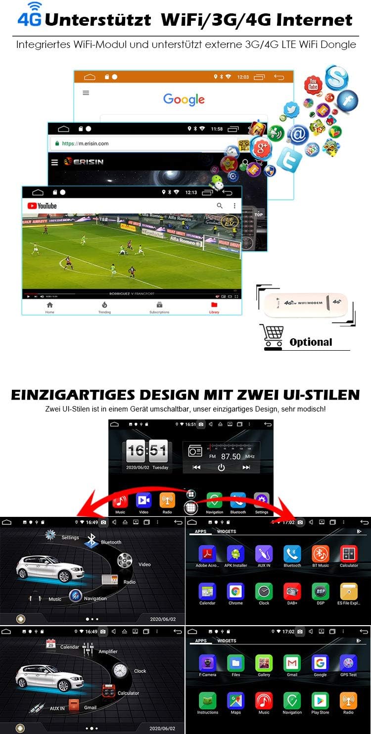 Erisin 8-Kern Android 10 Autoradio mit GPS Navigation für BMW E46 M3 325 3er 318 320 Rover 75 MG ZT