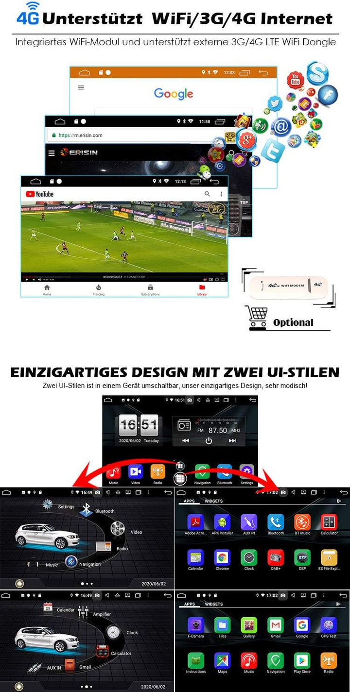 Erisin 8-Kern Android 10 Autoradio mit GPS Navigation für BMW E46 M3 325 3er 318 320 Rover 75 MG ZT