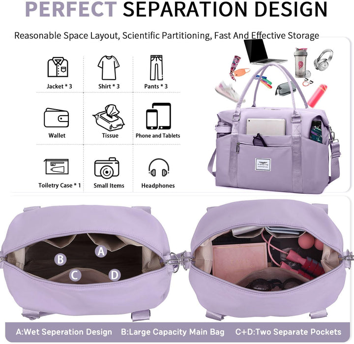 FIORETTO Damen Reisetasche Sporttasche Handgepäck Weekender Bag Schwimmtasche Wasserdicht Travel Bag