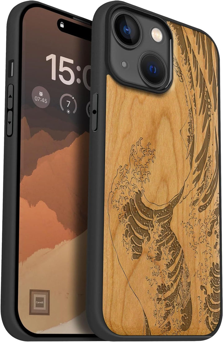Carveit Handyhülle für iPhone 15 Cover Kompatibel mit Magsafe [Holz und TPU Silikon Hybrid hülle] Ma
