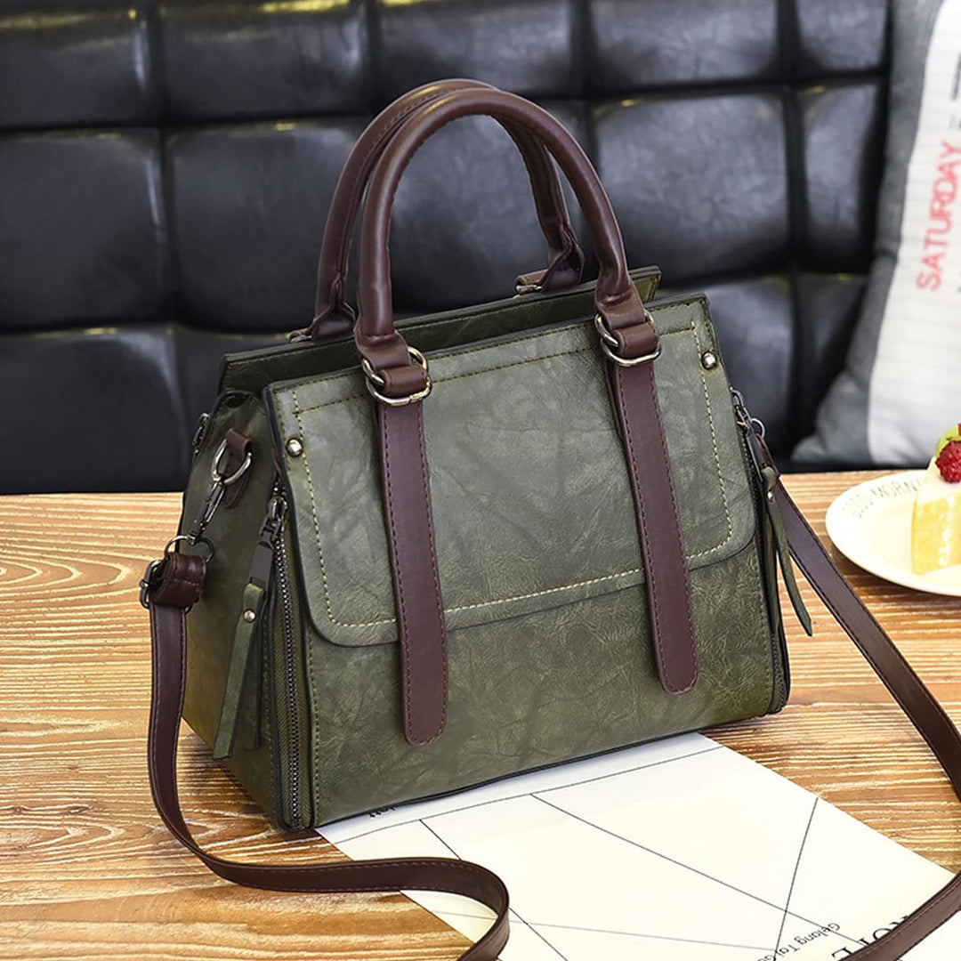 NICOLE &amp; DORIS Damen Handtasche Retro Schultertasche Henkeltasche Gross Leder Frauen Umhängetasche M