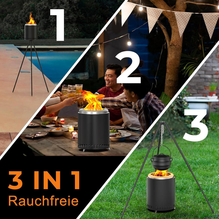 Outdoor Rauchfreie Feuerschale Camping Tragbarer Feuerstelle Edelstahl Feuerkorb Betrieben mit Pelle