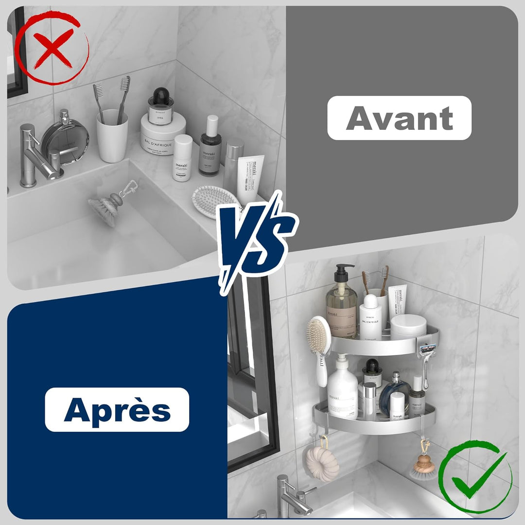 Duschablage Ohne Bohren Ecke Silber, Shampoo Halterung für Dusche und Rostschutz Duschregal-mit 4 Ha