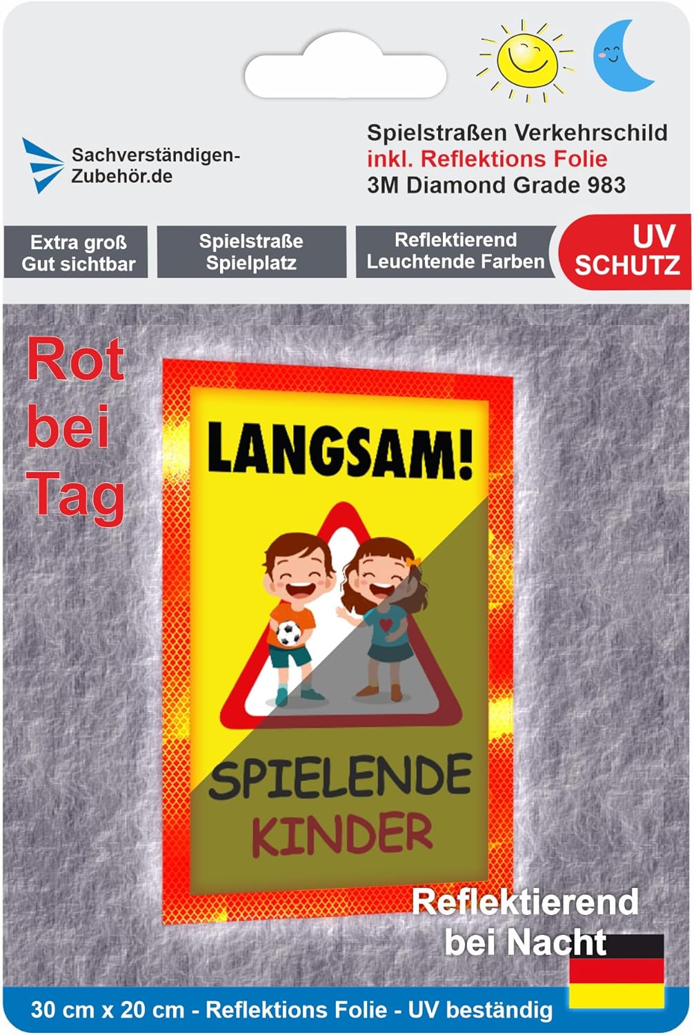 Sachverständigen-Zubehör® Achtung Kinder Sicherheit Schild XXL aus Metall [3 mm] mit Reflektoren [re